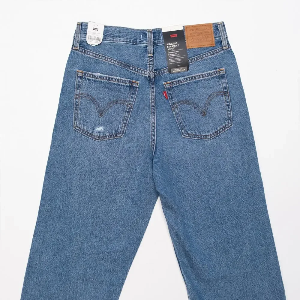 Levi's Ribcage Straight Ankle Jeans Distressed Cropped Size 28 - Picture 2 of 5